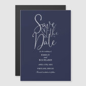 Modern Script Navy Blue Wedding Save the Date Magnetische Uitnodiging (Voorkant / Achterkant)