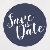 Modern Script Navy Blue Wedding Sla het datumlabel Labels (Design 1)