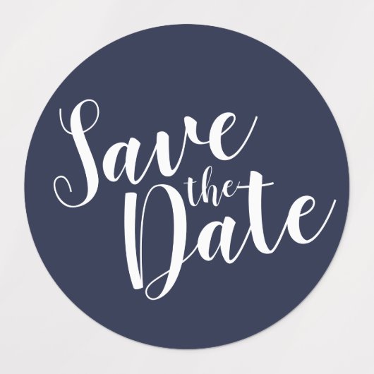Modern Script Navy Blue Wedding Sla het datumlabel Labels (Design 3)