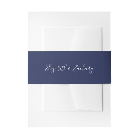 Modern Script Navy Blue Wedding Uitnodigingen Wikkel (Voorkant Voorbeeld)