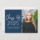 Modern Script Navy Class of 2025 Graduation Party Kaart (Voorkant)
