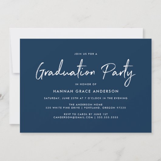 Modern Script Navy Class of 2025 Graduation Party Kaart (Achterkant)