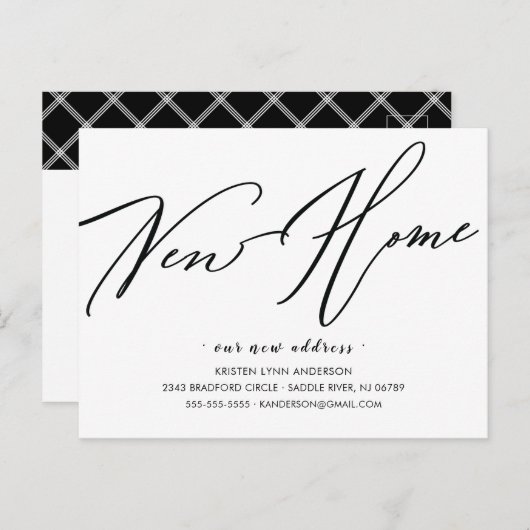 Modern Script New Home Moving Announca Briefkaart (Voorkant / Achterkant)