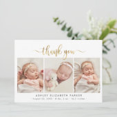 Modern Script Newborn Baby 3 foto dank u Bedankkaart (Staand voorkant)