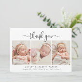 Modern Script Newborn Baby 3 foto dank u Bedankkaart (Staand voorkant)