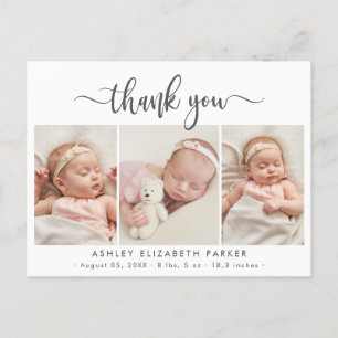 Modern Script Newborn Baby Fotocollage Dank u Briefkaart
