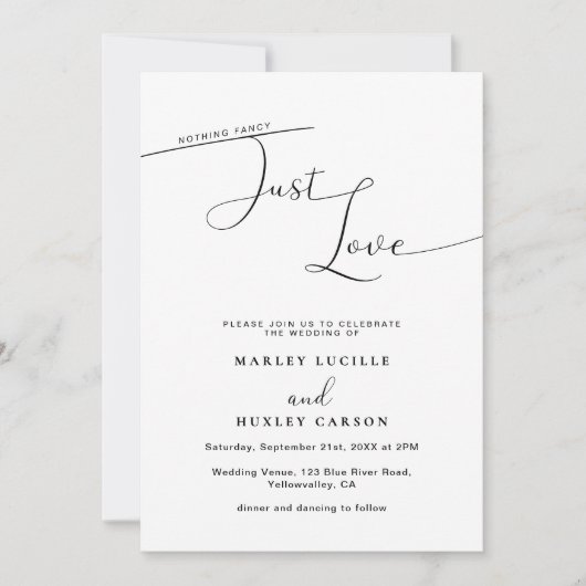 Modern script Niets Fancy Alleen liefde bruiloft Kaart (Voorkant)