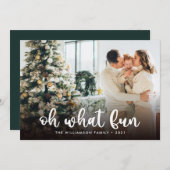 Modern Script Oh What Fun Foto Kerstmis Kaart (Voorkant / Achterkant)