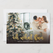 Modern Script Oh What Fun Foto Kerstmis Kaart (Voorkant)