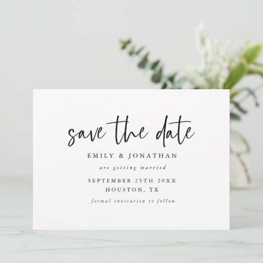 Modern script om het even welk kleurhuwelijk save the date (Staand voorkant)