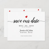 Modern script onze datum opslaan, hart save the date (Voorkant / Achterkant)