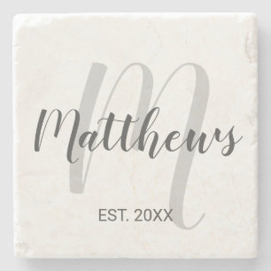 Modern script - op maat gemaakt monogram & naam va stenen onderzetter
