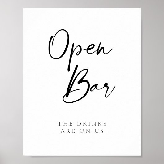 Modern Script Open Bar Wedding Poster (Voorkant)
