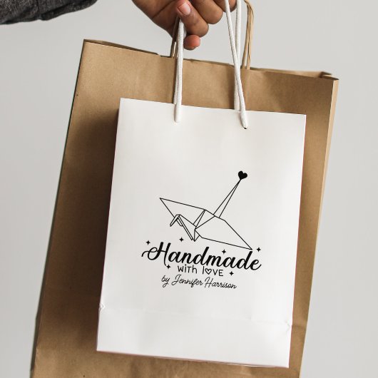 Modern Script Origami Handmade Business, Groot Rubberstempel