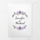 Modern script paarse Bloemen 5 foto's bruiloft Drieluik Uitnodiging (Cover)