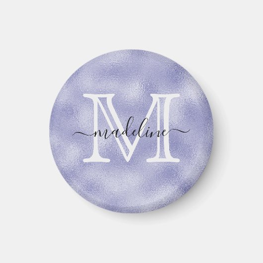Modern Script Paarse Folie Monogram Kitchen Magneet (Voorkant)