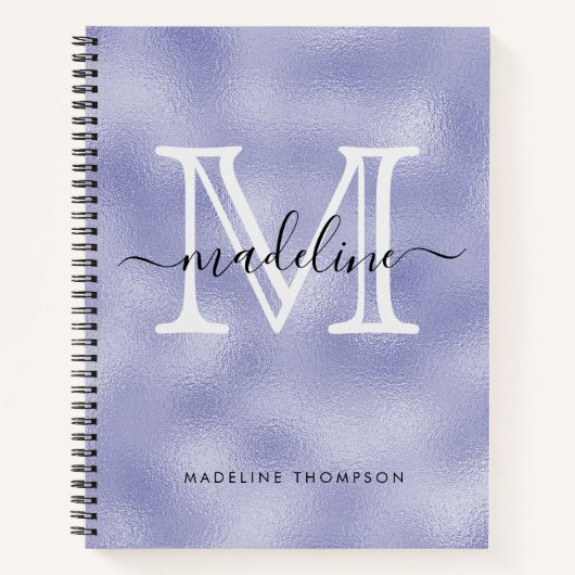Modern Script Paarse Folie Monogram Notitieboek (Voorkant)