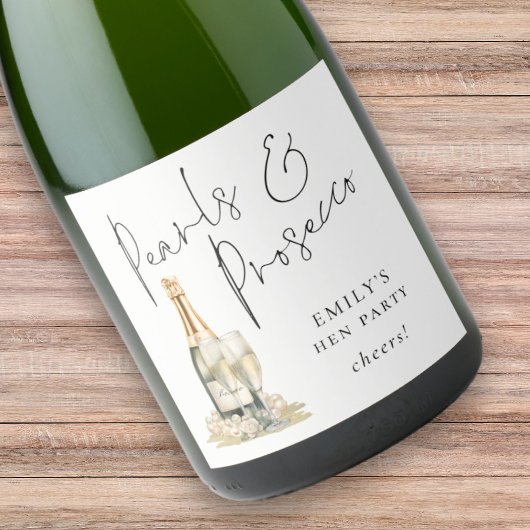 Modern Script Parels Prosecco juicht hen feest Sparkling Wijnetiket