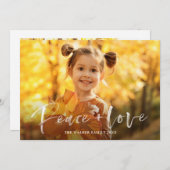 Modern Script Peace Love 3 Foto's Holiday Kaart (Voorkant / Achterkant)