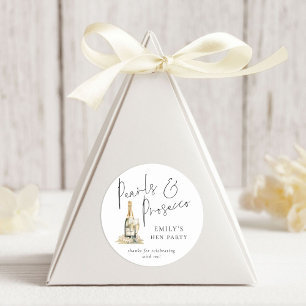 Modern Script Pearls Prosecco Hen Party Thanks Ronde Sticker