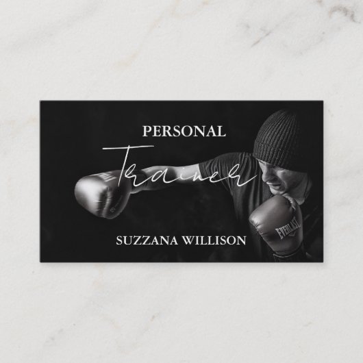 Modern Script Personal Fitness Coach Trainer Photo Visitekaartje (Voorkant)