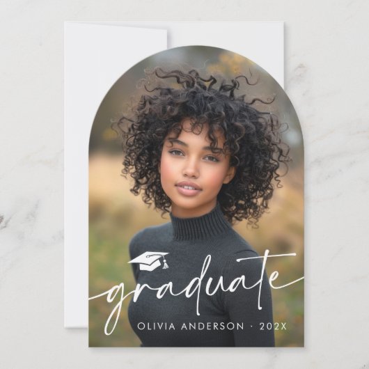 Modern script pet foto afstuderen aankondiging (Voorkant)