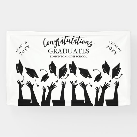 Modern Script Pet Toss White Graduation Party Spandoek (Horizontaal)