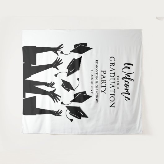 Modern Script Pet Toss White Graduation Party Wandkleed (Voorkant (horizontaal))
