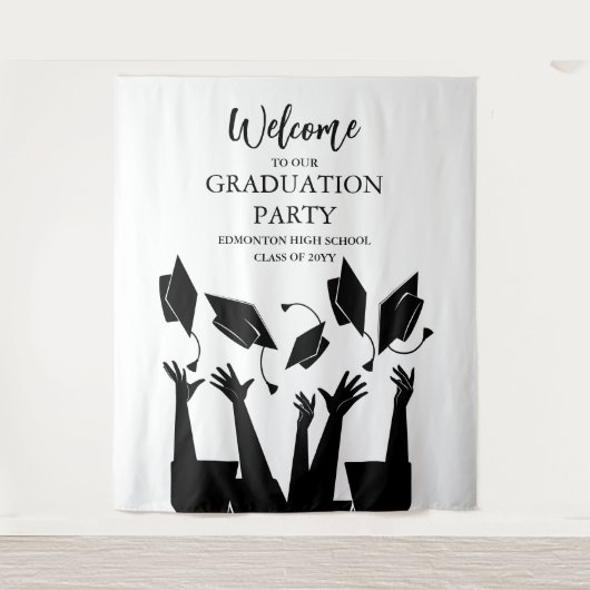 Modern Script Pet Toss White Graduation Party Wandkleed (Voorkant)
