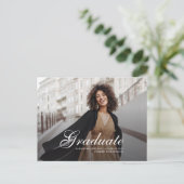 Modern Script Photo Afstuderen Aankondigingskaart (Staand voorkant)
