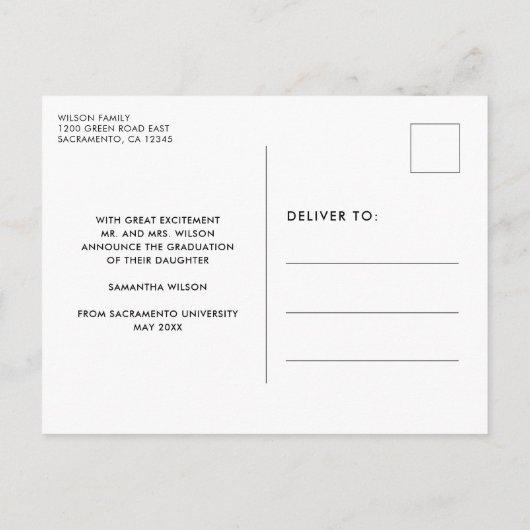 Modern Script Photo Afstuderen Aankondigingskaart (Achterkant)