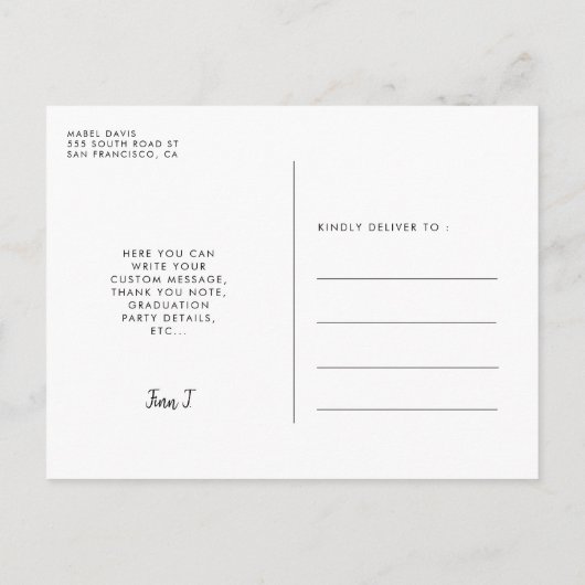 Modern script Photo afstuderen Briefkaart (Achterkant)
