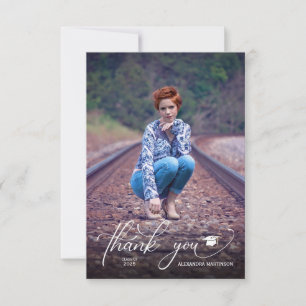 Modern Script Photo Afstuderen - Dank u Bedankkaart