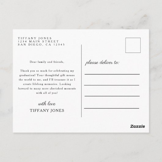 Modern Script Photo Afstuderen - Dank u Briefkaart (Achterkant)