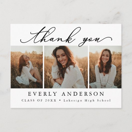 Modern Script Photo Afstuderen - Dank u Briefkaart (Voorkant)