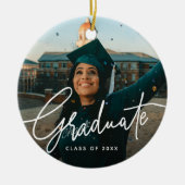 Modern Script Photo Afstuderen Keramisch Ornament (Voorkant)