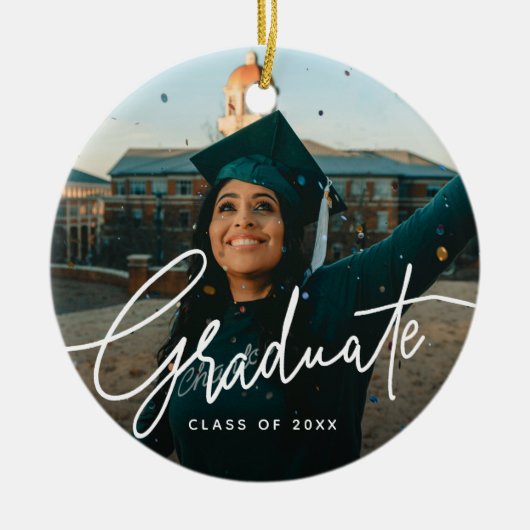 Modern Script Photo Afstuderen Keramisch Ornament (Voorkant)