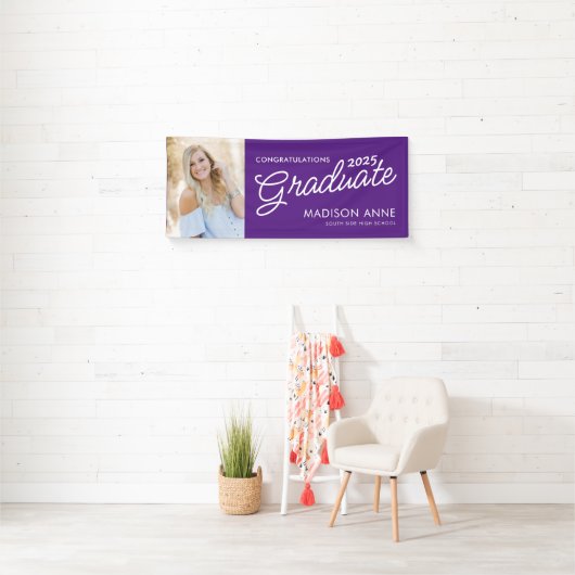 Modern Script Photo Afstuderen Paars Spandoek (Insitu)
