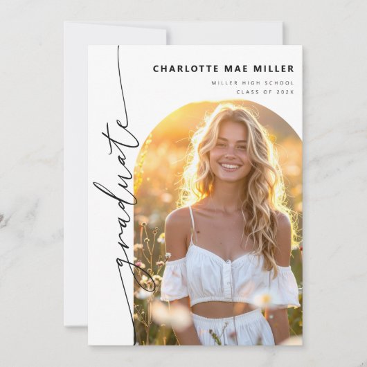 Modern Script Photo Arch Graduation Announcement Aankondiging (Voorkant)