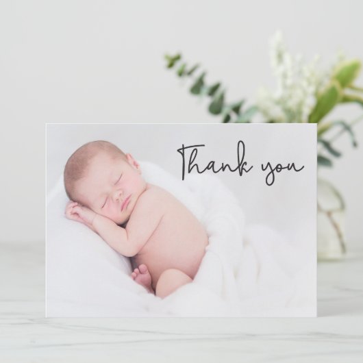 Modern Script Photo Baby shower Hartelijk dank Bedankkaart (Staand voorkant)