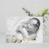 Modern Script Photo Birth Announcement-Kaart Folie Uitnodiging (Staand Voorkant)
