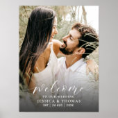 Modern Script Photo Black & White Wedding Sign Poster (Voorkant)