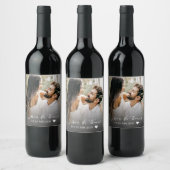 Modern Script Photo Black & White Wedding Wijn Etiket (Flessen)