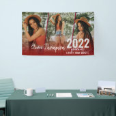 Modern Script Photo Collage Burgundy Afstuderen Spandoek (Beurs)