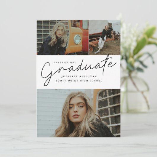 Modern Script Photo Collage Graduation Invitation (Debout devant)