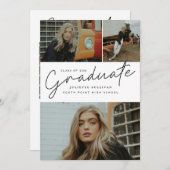 Modern Script Photo Collage Graduation Invitation (Devant / Derrière)