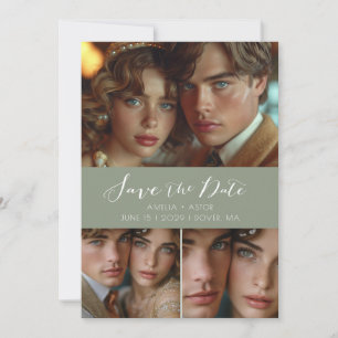 Modern Script Photo Collage Sage Green Save The Date