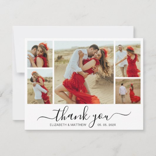 Modern Script Photo Collage Wedding Hartelijk dank Bedankkaart (Voorkant)