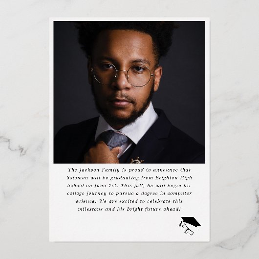 Modern Script Photo High School Afstuderen Folie Uitnodiging (Achterkant)