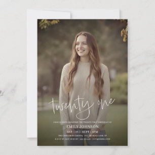 Modern Script Photo Minimal 21st Birthday Kaart